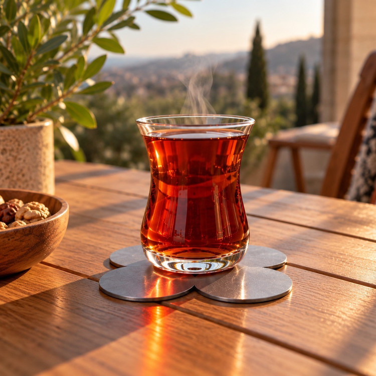 زیر لیوانی استیل طرح گل بسته 4 عددی